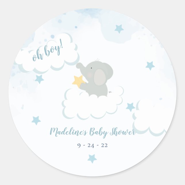 Sticker Rond Clouds Stars Elephant Baby shower (Devant)