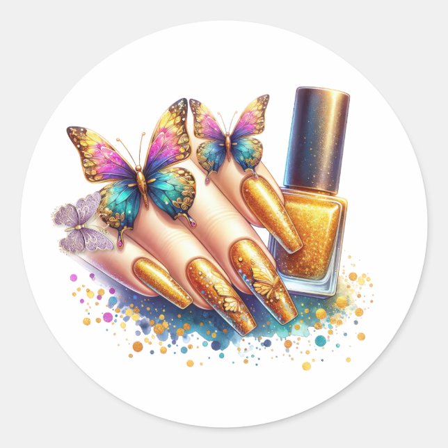Sticker Rond Clous de papillon Parties scintillant d'or (Devant)