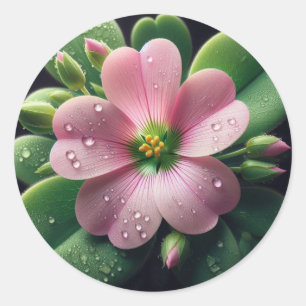 Sticker Rond Clover Floral rose et vert Oxalis