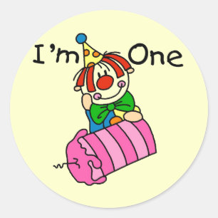 Sticker Rond Clown avec bougie 1er Anniversaire Tshirts et cade