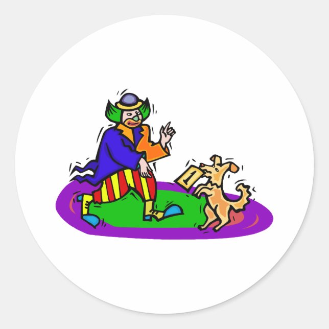 Sticker Rond Clown coloré avec chien (Devant)