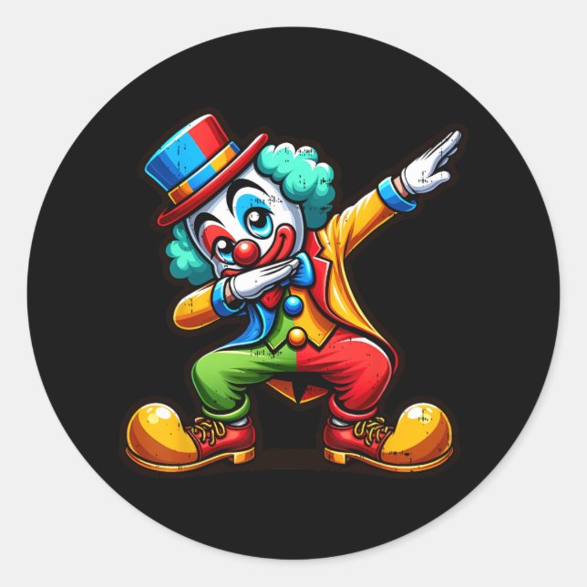 Sticker Rond Clown Dabbing Funny Dancing Dab Garçons Filles Enf (Devant)