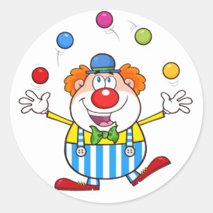 Sticker Rond Clown de Cirque Amusant Jonglant avec des Balles