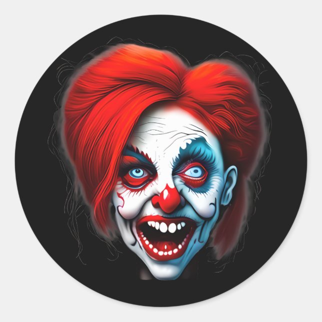Sticker Rond Clown de la dame des cheveux rouges souriant effra (Devant)