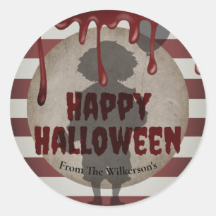 Sticker Rond Clown effrayant ombre sinistre carnaval Halloween