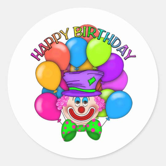 Sticker Rond Clown Et Ballons De Joyeux Anniversaire Zazzle Fr