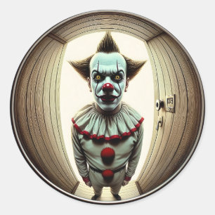 Sticker Rond Clown intense qui s'avance à travers la porte Fi
