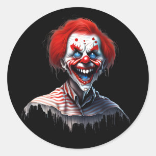 Sticker Rond Clown souriant aux cheveux rouges effrayant
