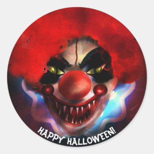 Sticker Rond Clown Tueur Effrayant et Flippant Faveur de Fête d