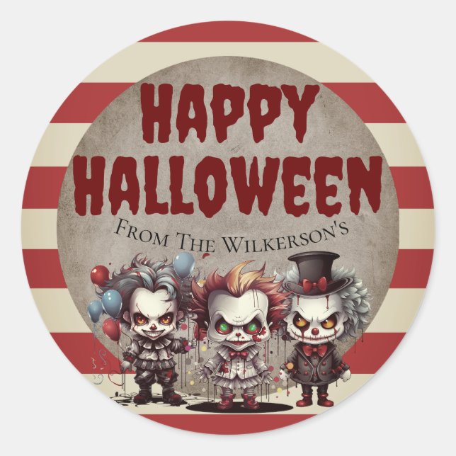 Sticker Rond Clowns effrayants Carnaval d'Halloween Déplaisant (Devant)
