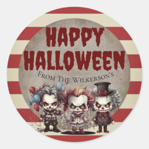 Sticker Rond Clowns effrayants Carnaval d'Halloween sinistre