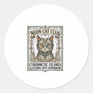 Sticker Rond Club Chat Néon Chat Cyberpunk Vintage Art Vector S