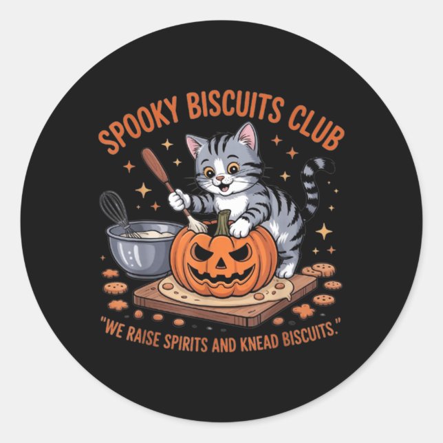 Sticker Rond Club de biscuits effrayants Chat Halloween drôle (Devant)