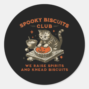 Sticker Rond Club de biscuits effrayants Chat Halloween drôle d