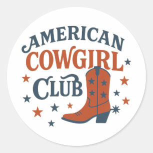 Sticker Rond Club de Cowgirl Américaine Rétro Patriotique