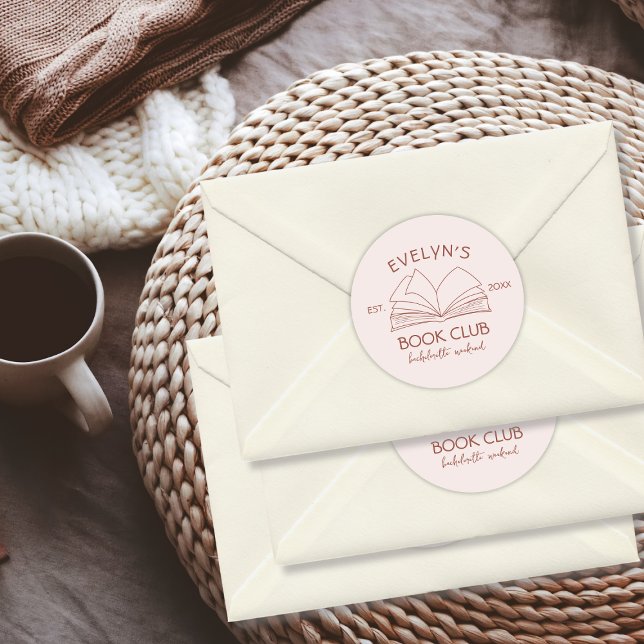 Sticker Rond Club de lecture Livre Dessin à la main Bachelorett (Book Club Bookish Hand Drawn Bachelorette Party Classic Round Sticker)