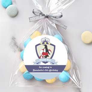 Sticker Rond Club de natation Crest Cute Penguin Enfants Merci