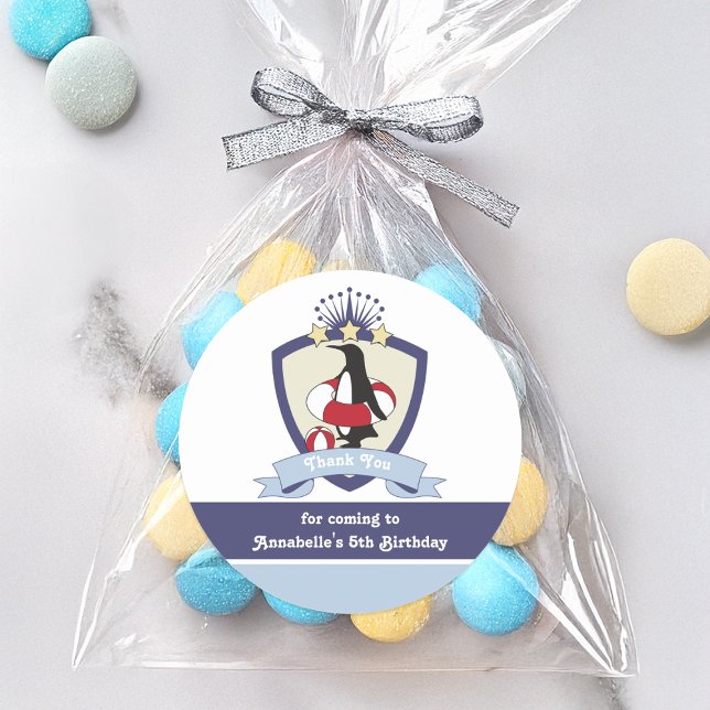 Sticker Rond Club de natation Crest Cute Penguin Enfants Merci (Créateur téléchargé)