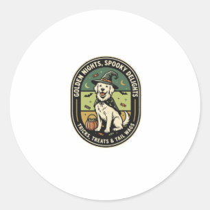 Sticker Rond Club de nuit effrayant Golden Retriever Halloween