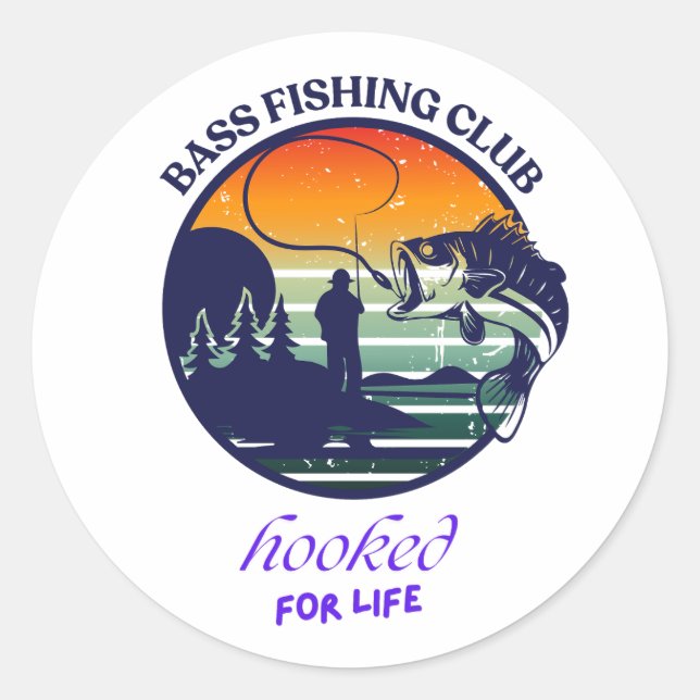 Sticker Rond Club de pêche à la basse rétro coucher de soleil (Devant)