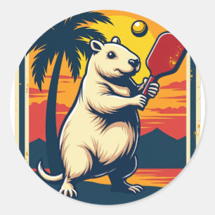 Sticker Rond Club de Pickleball Capybara Rétro Logo Sport Vinta