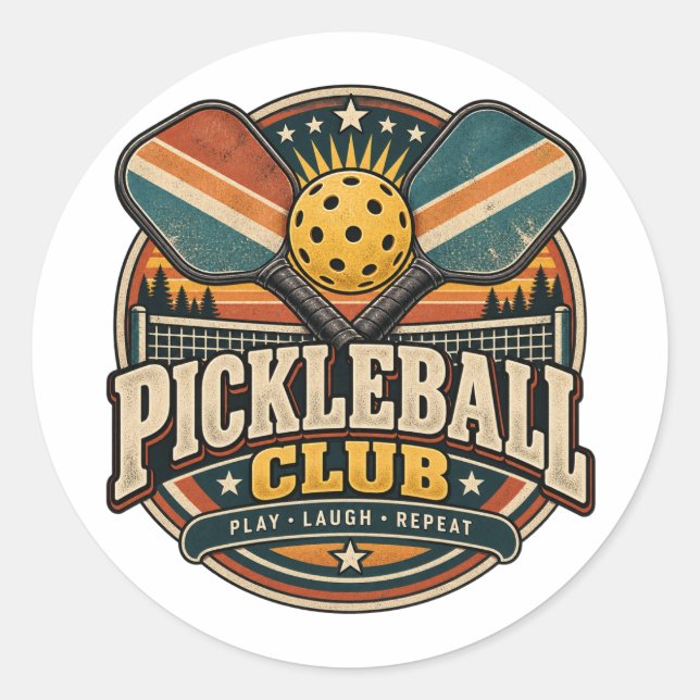 Sticker Rond Club de pickleball rétro (Devant)
