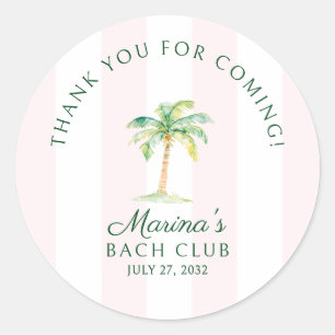 Sticker Rond Club de plage à rayures roses Remerciement pour en