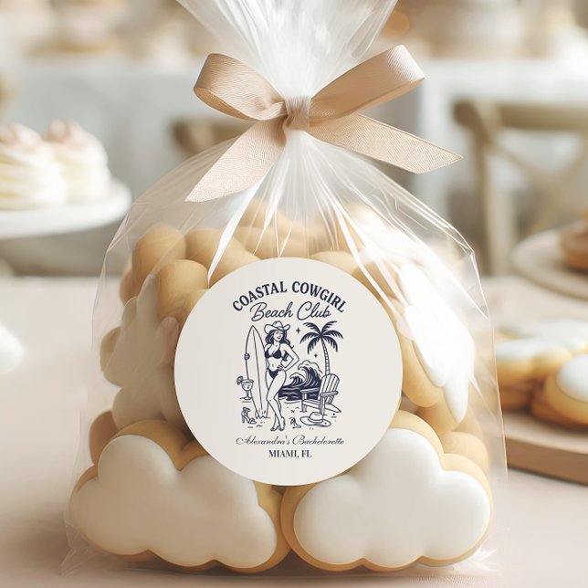 Sticker Rond Club de plage Cowgirl Côtière Enterrement de vie d (Créateur téléchargé)