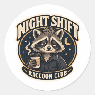 Sticker Rond Club de Raton Laveur Night Shift Amoureux du Café