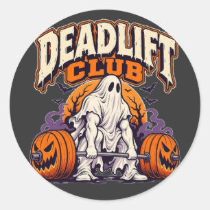 Sticker Rond Club de soulevé de terre drôle d'Halloween de gym