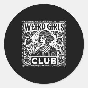 Sticker Rond Club des Filles Bizarres Linogravure Vintage Intro