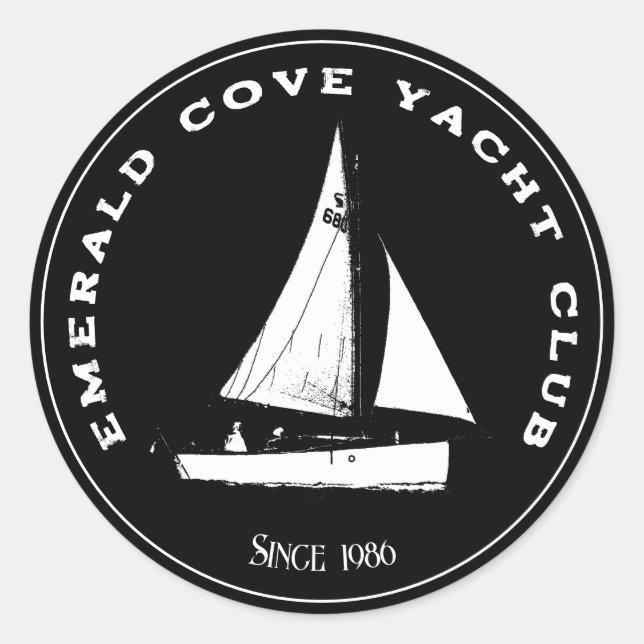 Sticker Rond Club nautique personnalisé. Bateau à voile personn (Devant)