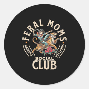 Sticker Rond Club social des mamans feral vintage feral été mam