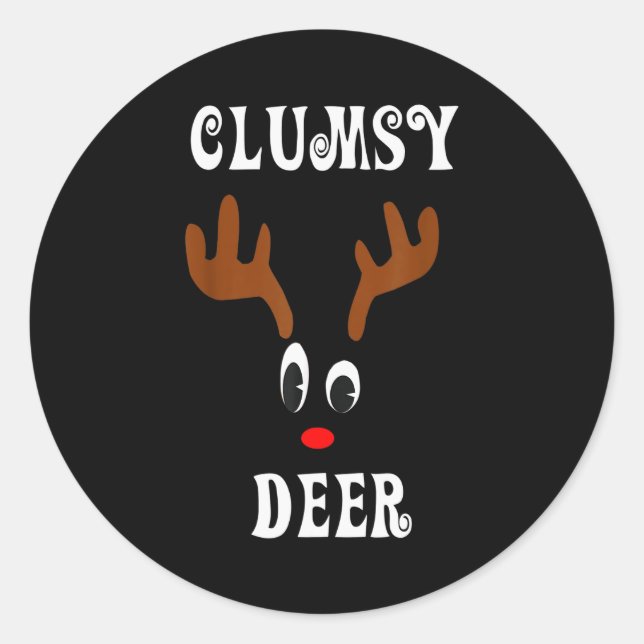 Sticker Rond Clumsy Christmas Reindeer Angler Hunt Deer Elk  (Devant)