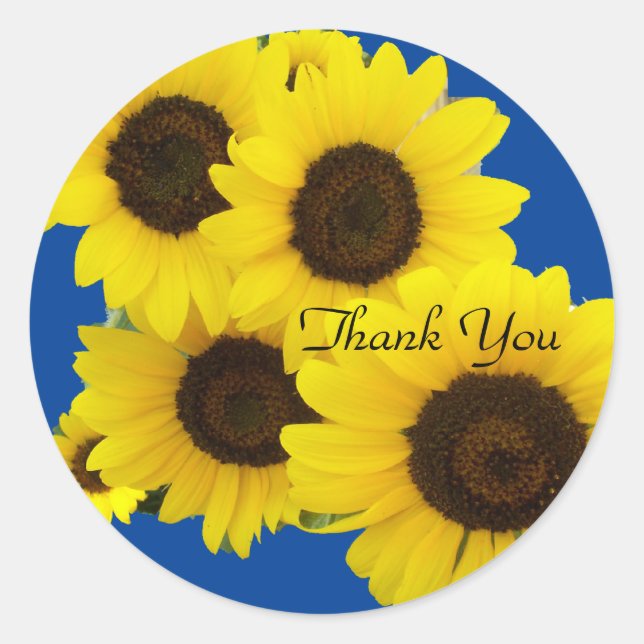 Sticker Rond Cluster de tournesols sur le Merci bleu (Devant)