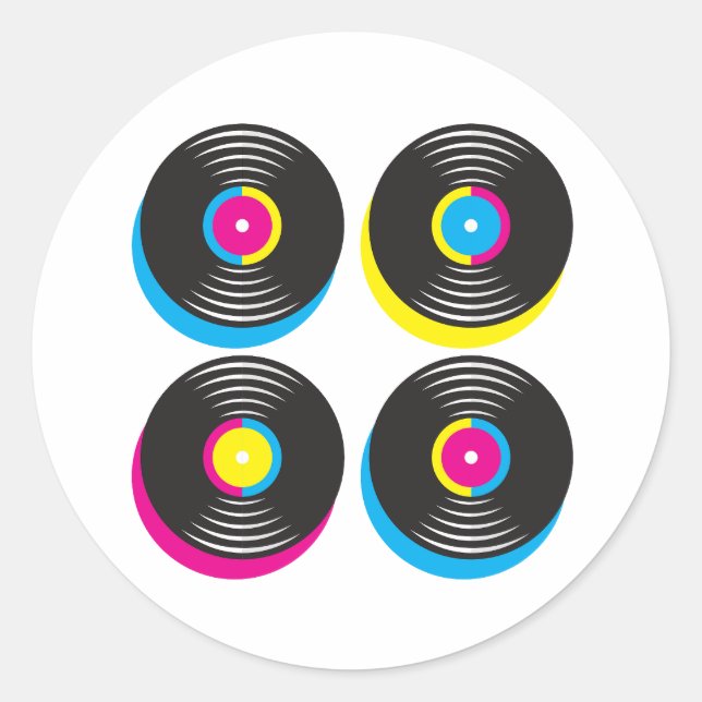 Sticker Rond CMYK pop art vinyle disques 80s style couleurs viv (Devant)