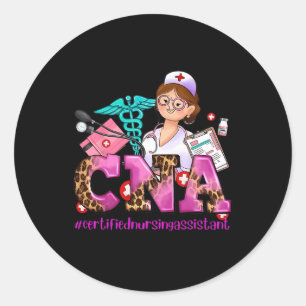 Sticker Rond Cna Coeur Stethoscope Pink Ribbon Cancer du sein A