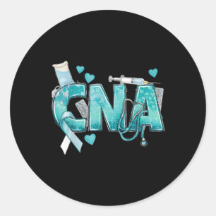 Sticker Rond Cna Coeur Stethoscope Turquoise Ruban Cancer du co