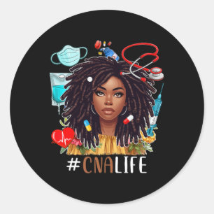 Sticker Rond Cna Costume Afro Femme Infirmière Fier Noir H