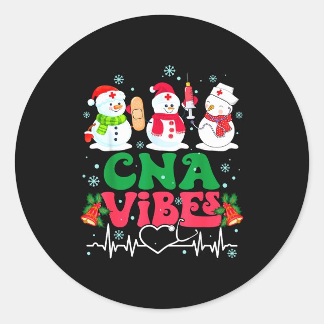 Sticker Rond Cna Vibes Nurse Snowman Stethoscope Santa Funny Ch (Devant)