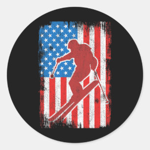 Sticker Rond Coach de ski Patriotique Usa Sports d'hiver