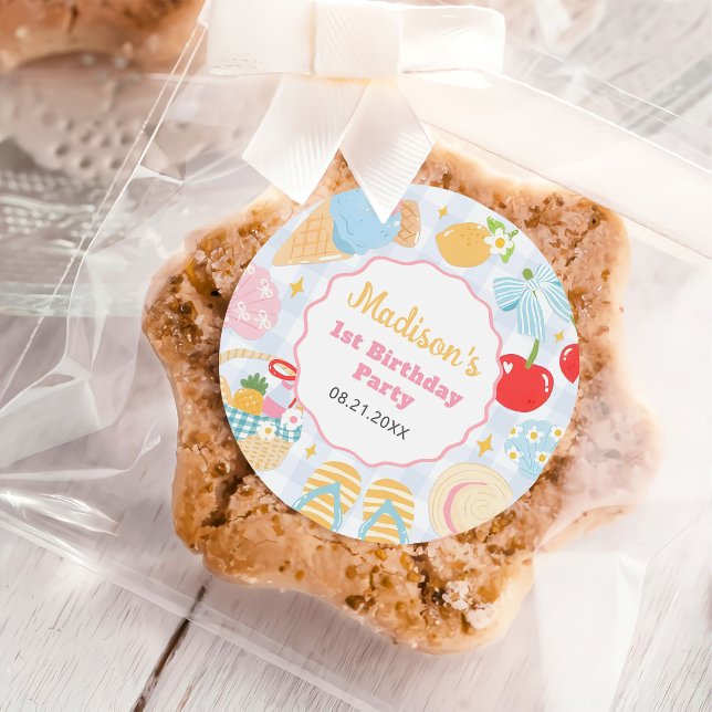 Sticker Rond Coastal Beach Pastel Doodle Girls Birthday (Créateur téléchargé)