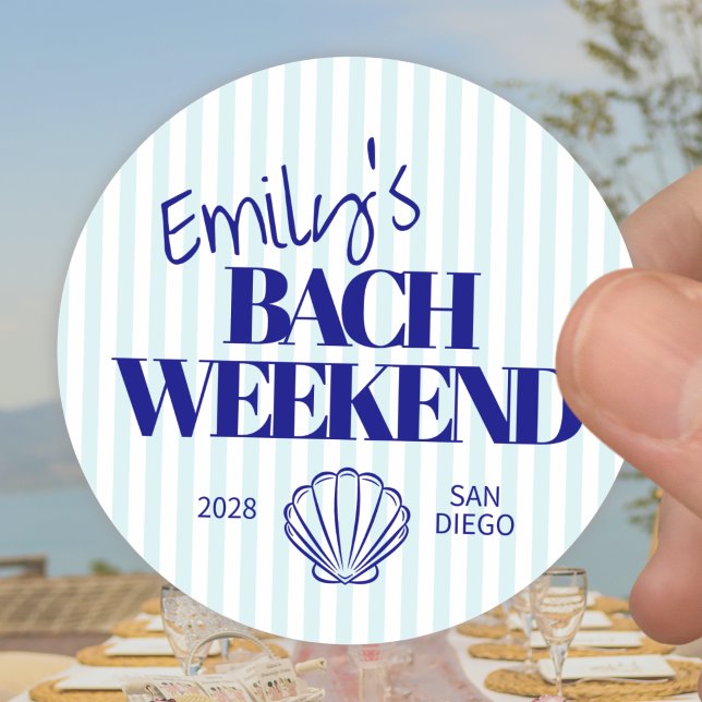 Sticker Rond Coastal Blue Rayé Bach Weekend Shell Classique Ro (Créateur téléchargé)
