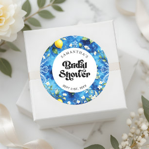 Sticker Rond Coastal Blue Watercolor Lemon Citrus Fête de Maria