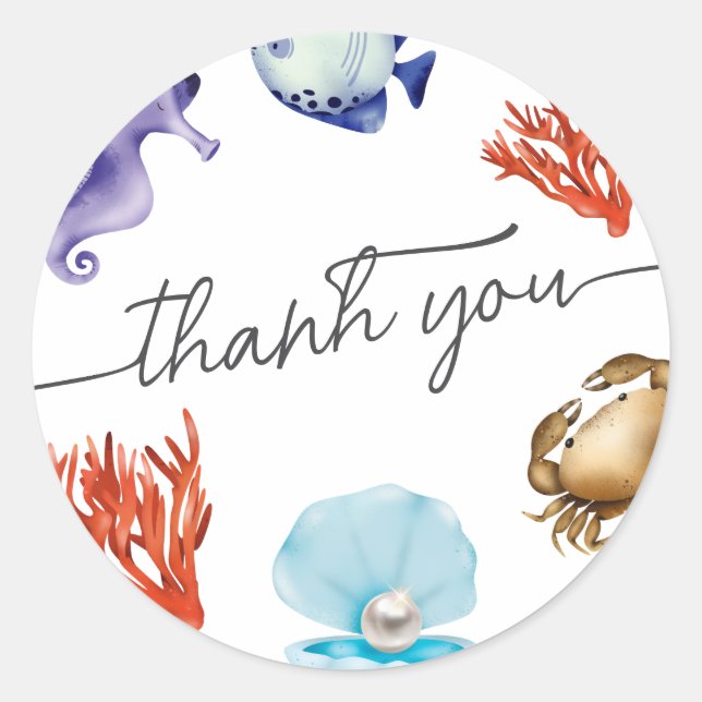Sticker Rond Coastal Chic Aquarelle merci  (Devant)