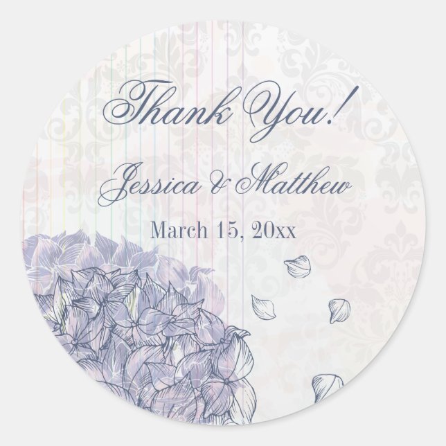 Sticker Rond Cobalt bleu hydrangea fleur mariage merci (Devant)