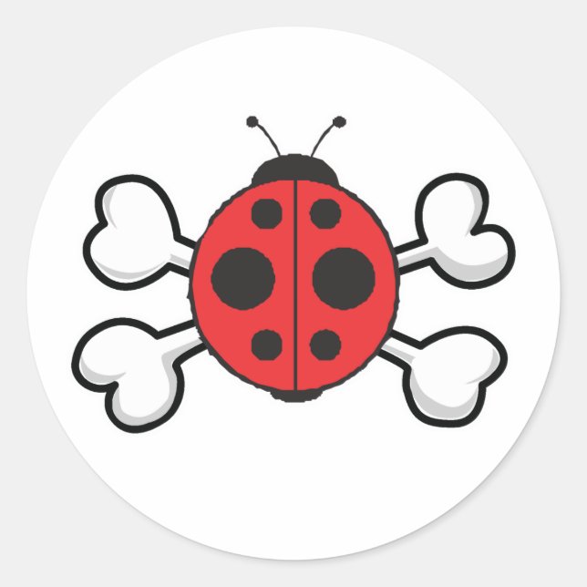 Sticker Rond Coccinelle Crâne et Os (Devant)