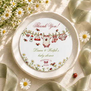 Sticker Rond Coccinelle Fleur Sauvage Fille Baby Shower Merci