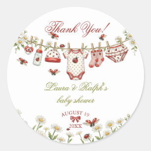 Sticker Rond Coccinelle Fleur Sauvage Fille Baby Shower Merci