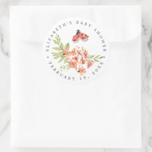 Sticker Rond Coccinelle Floral   Cadeau de remerciement pour Ba